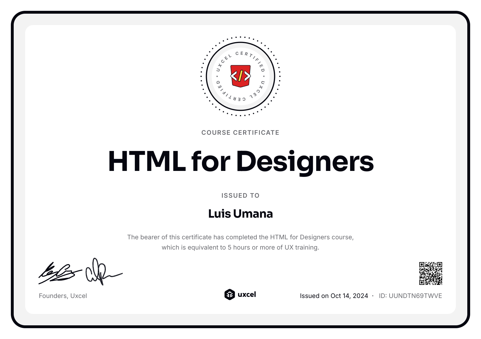 Luis Umana's certificate